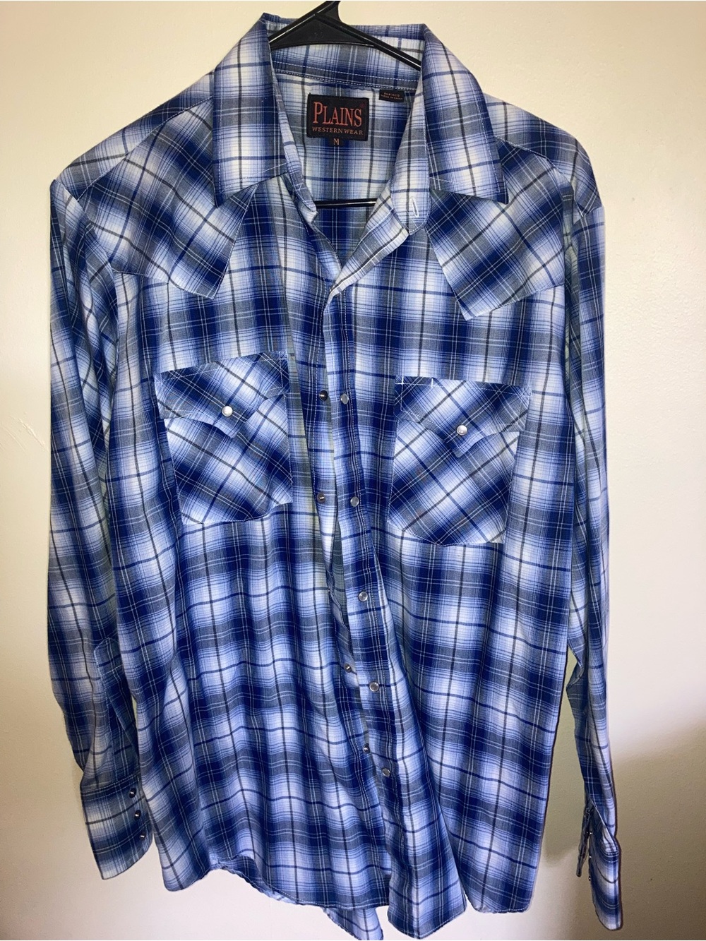 Plains Western Wear Men’s Blue Plaid Pearl-Snap Shirt